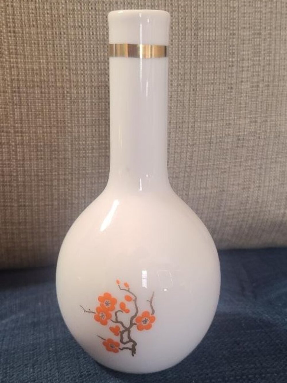 Mikasa Japan Vintage White Porcelain Orange Cherry Blossom Small Flower Bud Vase
